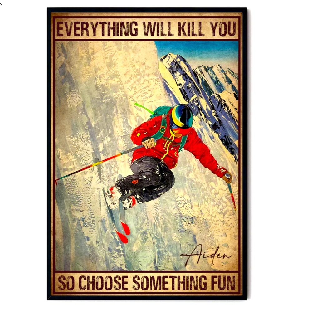 Poster (no frame) skiing, snow, vibrate colors perfect for office, or any place.